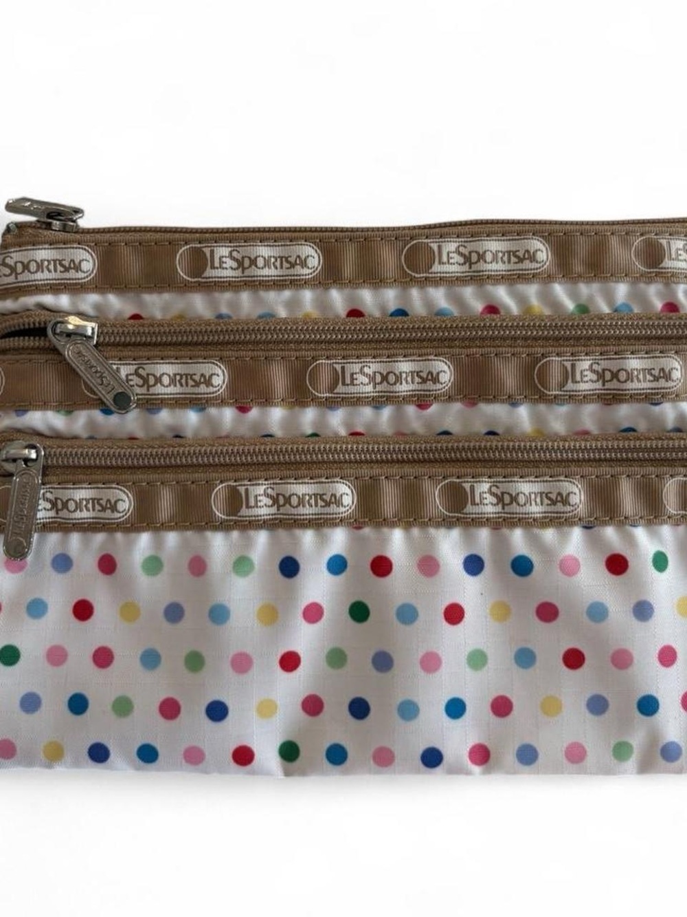 LeSportsac Kids Polka Dot Triple Zip Pouch - Beige Trim with Multicolor Dots